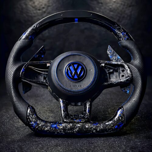 VW MK 7 Custom Made Blue Forged Carbon Steering with Custom Blue Air Bag & Long Padle Shifters | 2013-2019